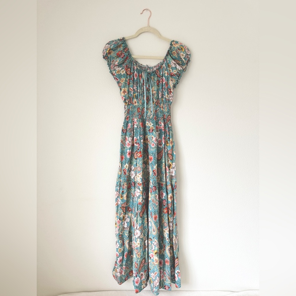 OSTOO Turquoise Women’s Sleeveless Summer Flowy Printed Boho Maxi Long Dress